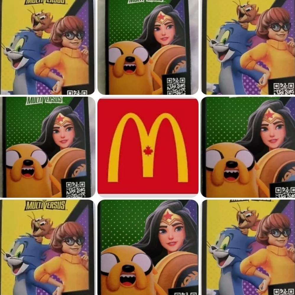 McDonalds Multiversus toys: 4 Tom+Jerry/Velma; Wonder Woman/Jake; Harley/Taz